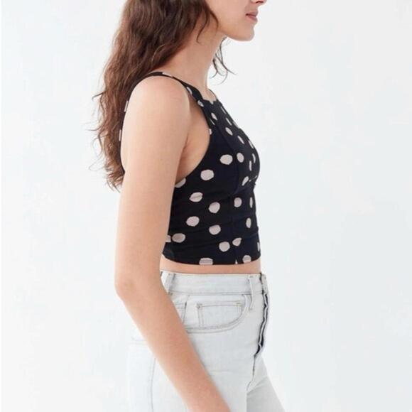 Urban Outfitters Black & Cream Polka Dot Halter Tie Back Crop Top- Size Large - Picture 5 of 8